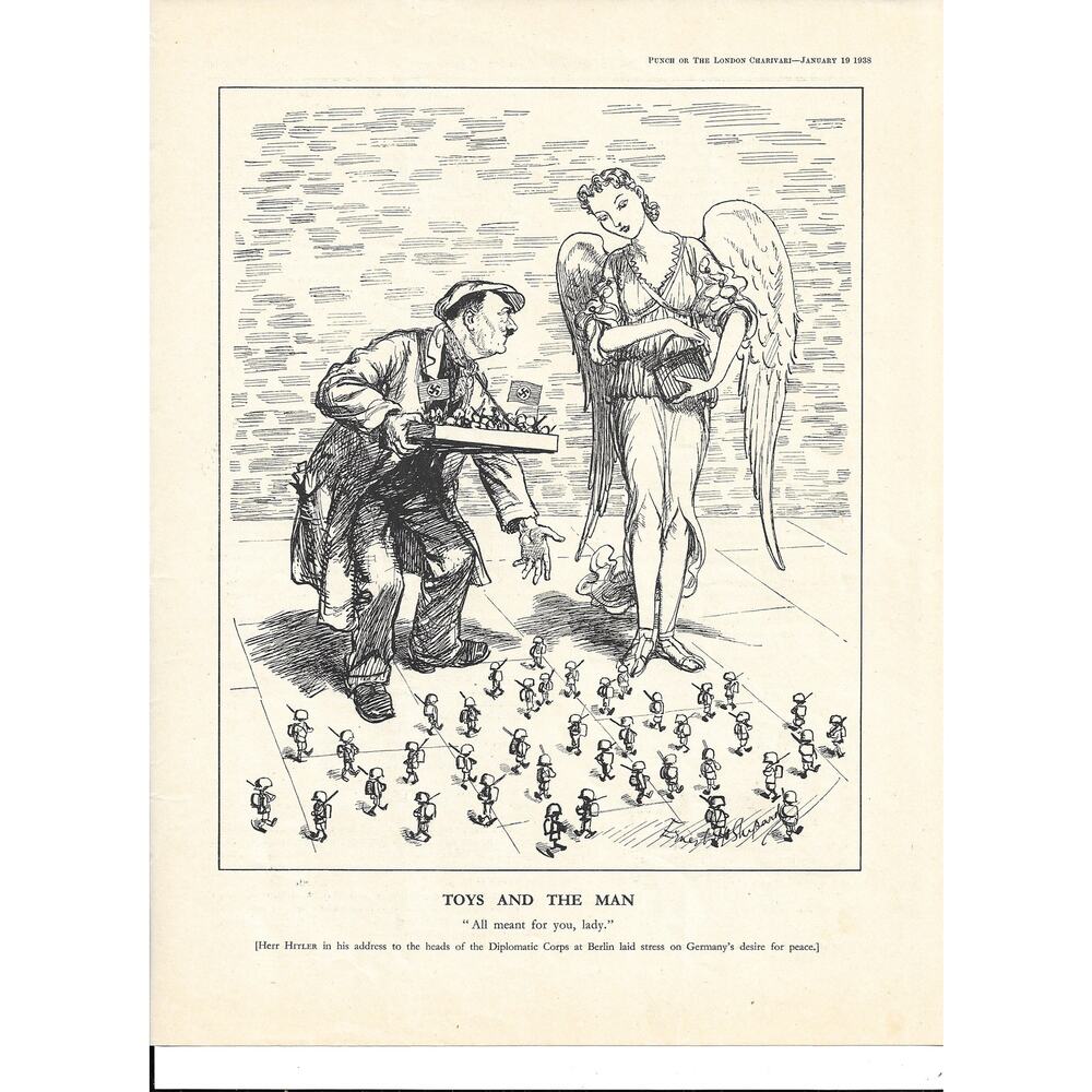 Rare 1938 Vintage Print Cartoon Toys and the Man